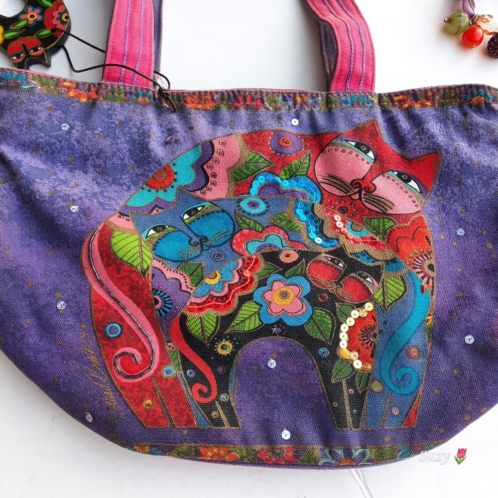 LAUREL BURCH Cats Tote Over-the-Shoulder Canvas - Picture 9 of 11